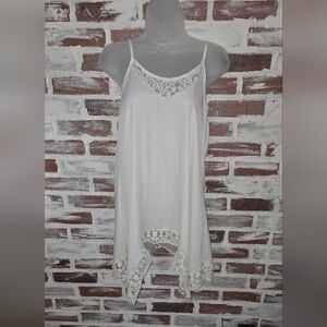 White Sleeveless Dress with Lace Trim